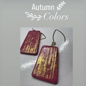 Gold and brownish red Rectangular Earrings polymer clay